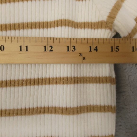 Vanity Womens Sweater Knit Pullover Striped 3/4 Sleeve Lace Collar Beige Brown M - Picture 3 of 9
